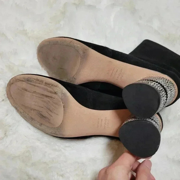 Stuart Weitzman Black Suede Leather Sock Boots Rhinestone Heel Diamond Size 9.5 - Picture 10 of 10